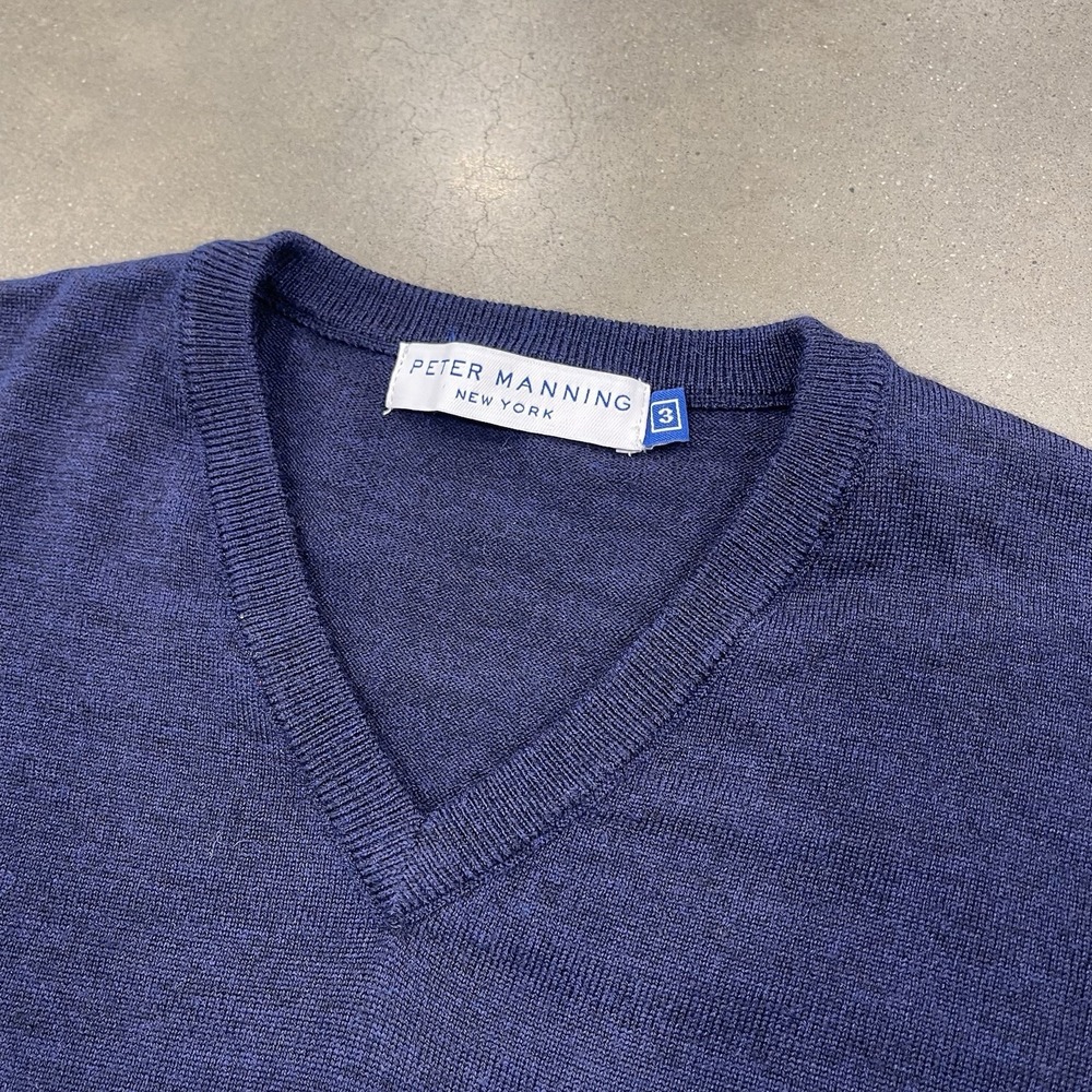 Peter Manning New York 100% Wool Sweater V Neck Jumper Preppy Blue Mens 3